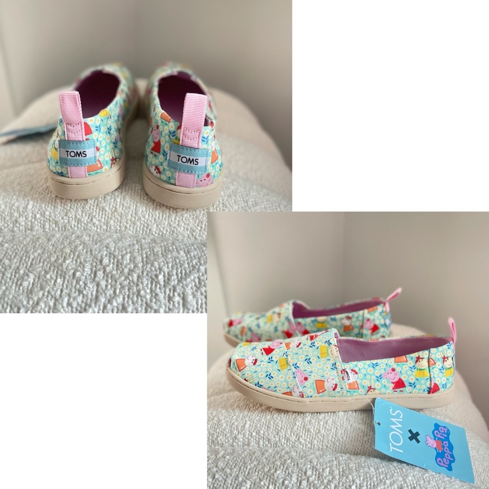 TOMS X Peppa Pig Classic Slip-On Flats Kid’s Shoes Size 4 Pink Blue No Laces - Picture 5 of 7